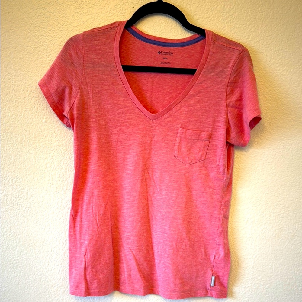 Columbia Pink V-Neck Tee with Front Pocket (M)